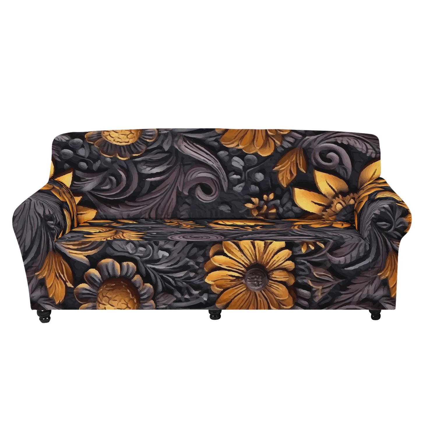 Gold Flowers Woodcut Sofa Protector Cover L Size