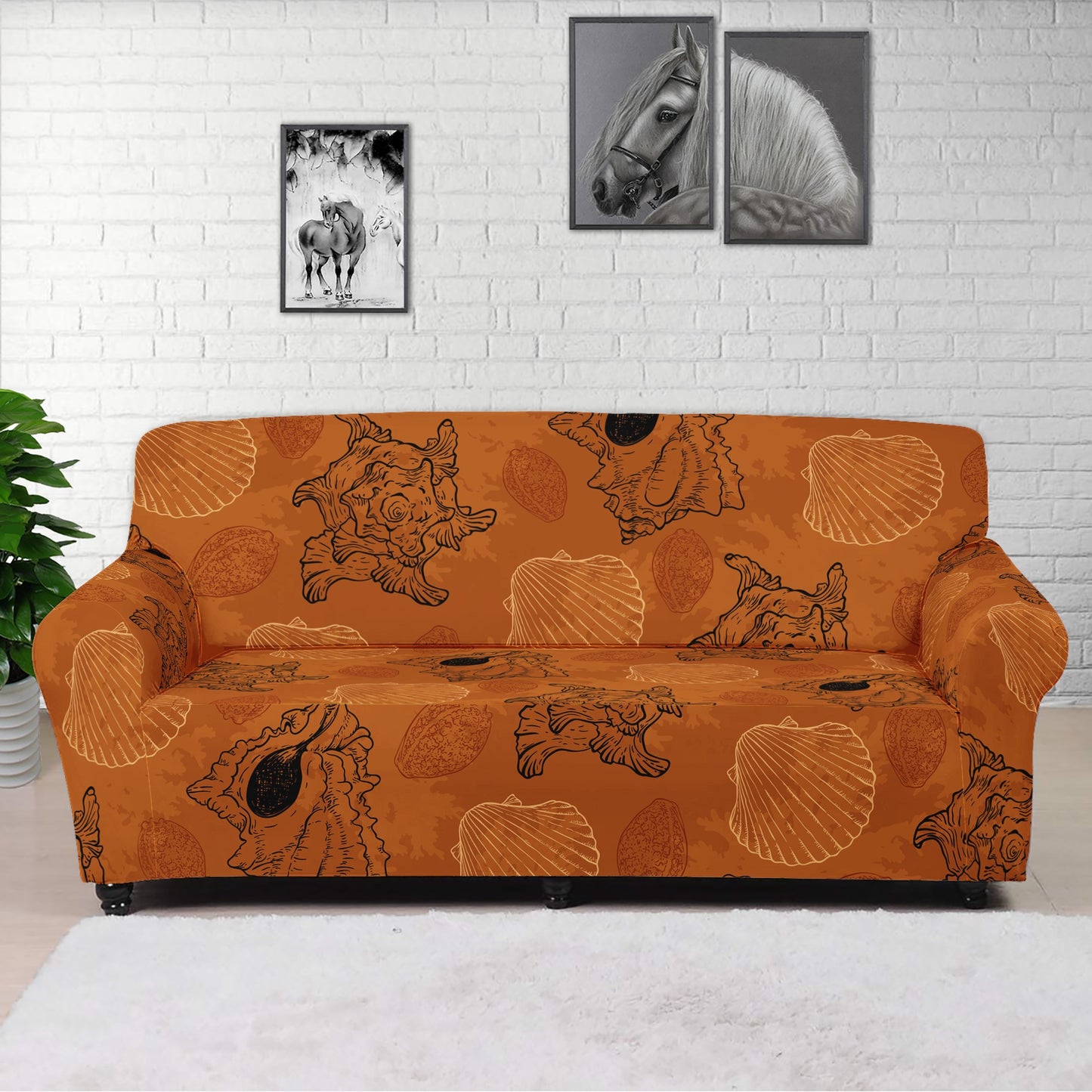 Sea Shell Ocean Design in Orange Sofa Protector Cover L Size Universal ONESIZE