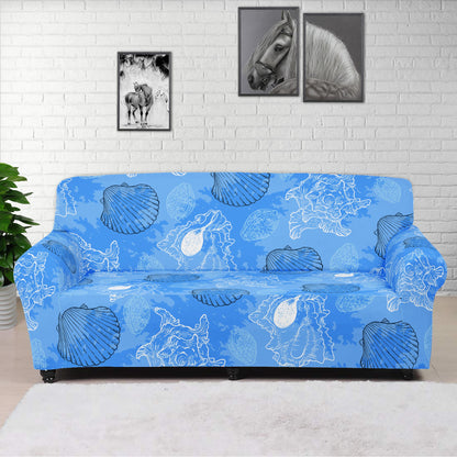 Blue Seashell Ocean Sofa Protector Cover L Size