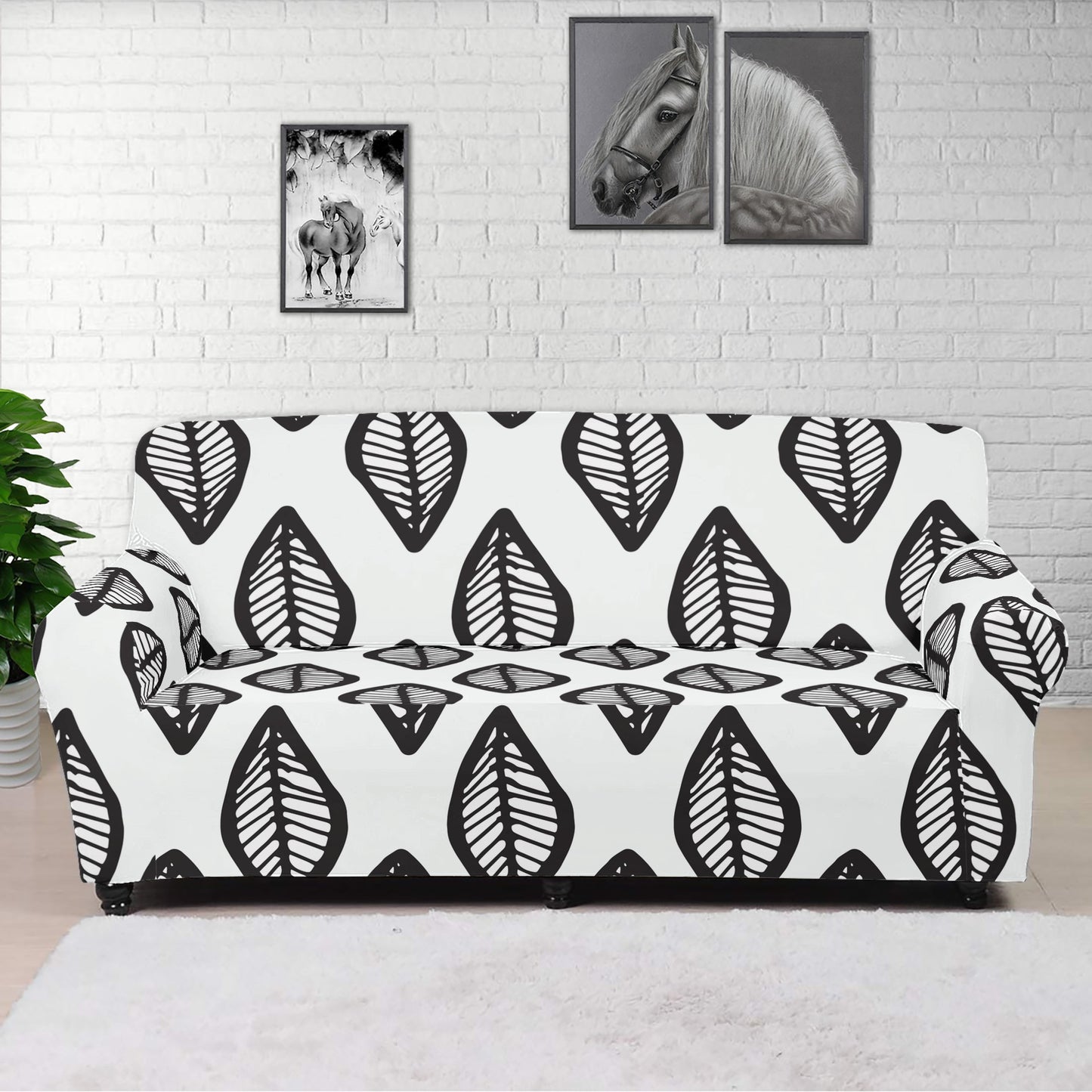 African Mud Print #16 Black and White Sofa Protector Cover L Size