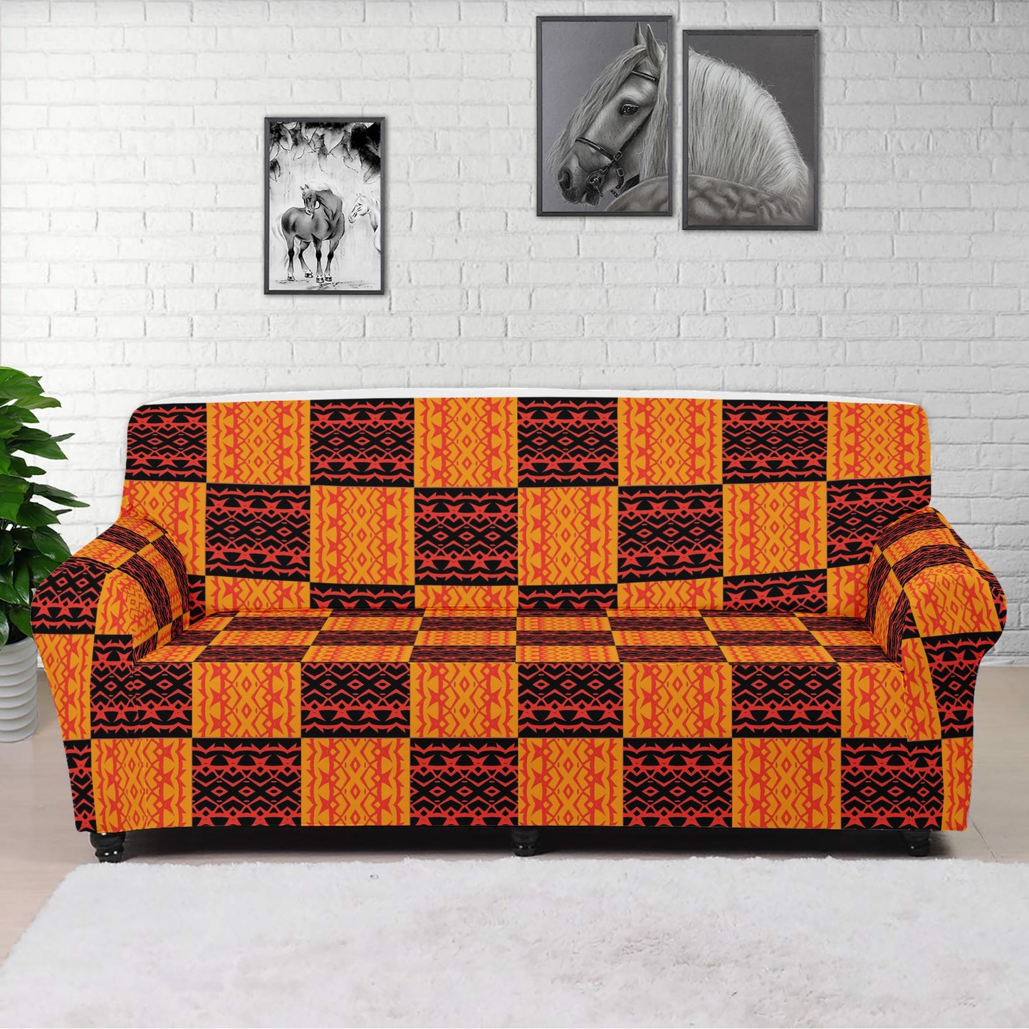 Black and Orange Tribal Design - Sofa Protector Cover L Size