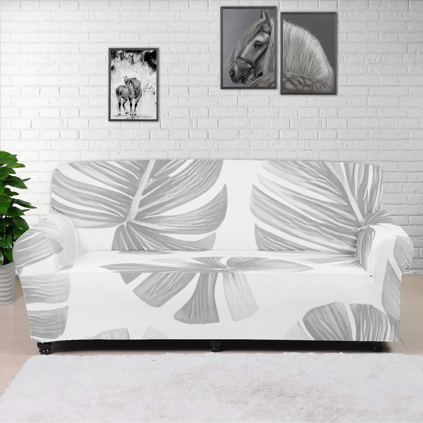 White Monstera Sofa Protector Cover L Size