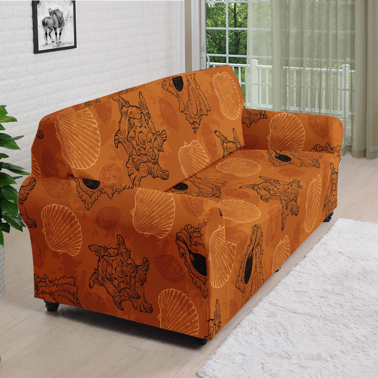 Sea Shell Ocean Design in Orange Sofa Protector Cover L Size