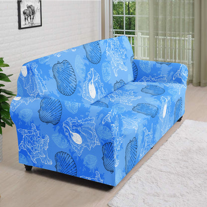 Blue Seashell Ocean Sofa Protector Cover L Size