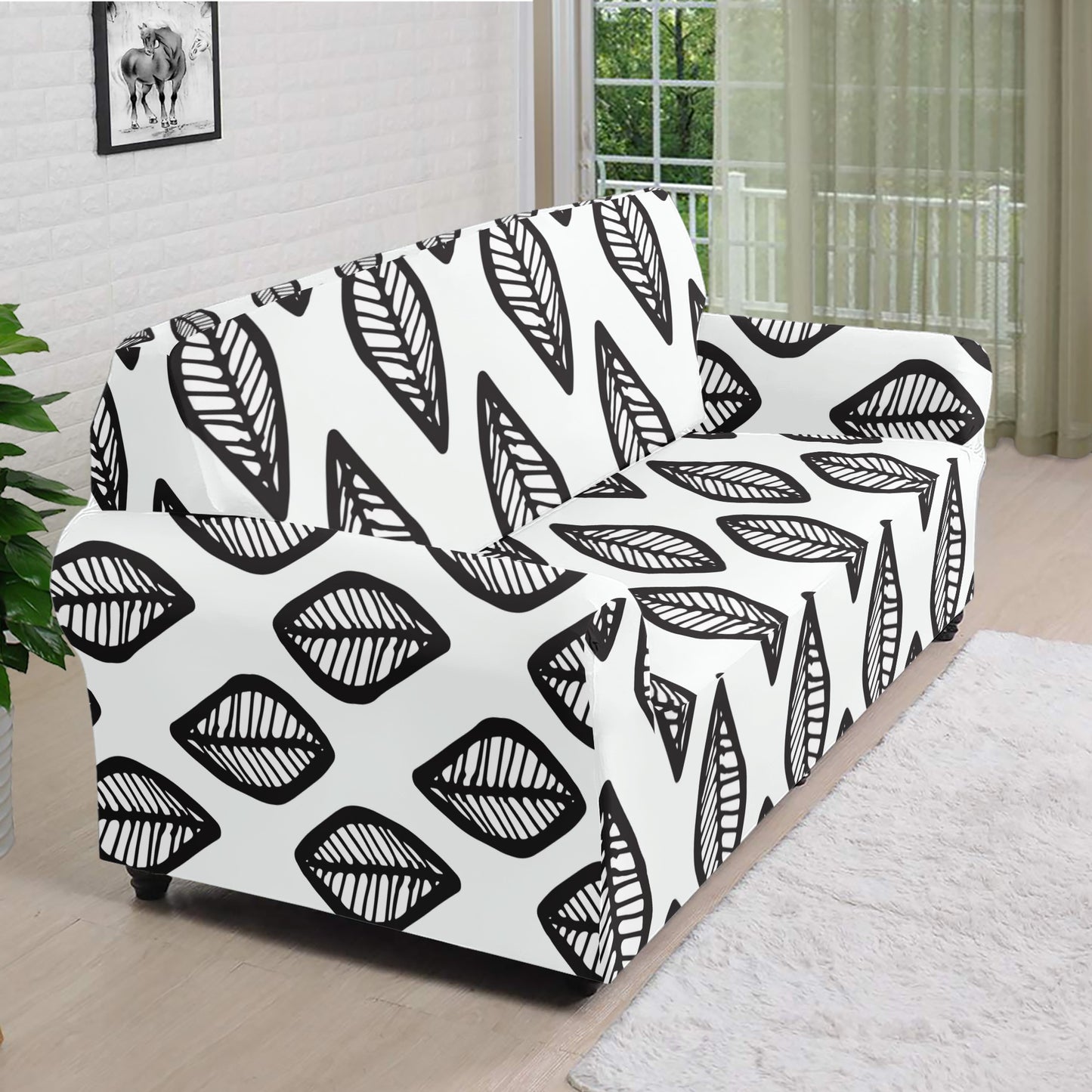 African Mud Print #16 Black and White Sofa Protector Cover L Size