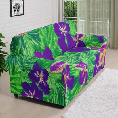 Blue Flag Iris on Green Sofa Protector Cover L Size