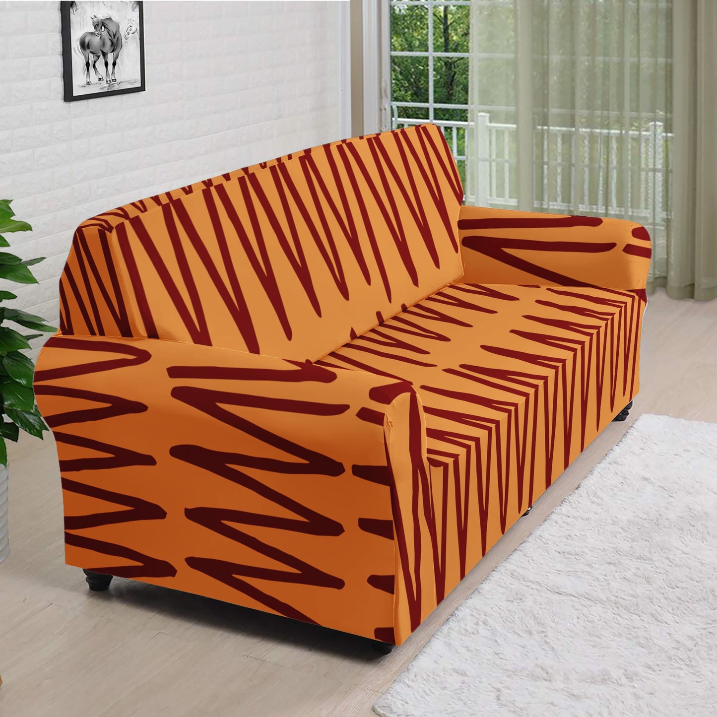 African Ethnic Mudcloth Orange Sofa Protector Cover L Size