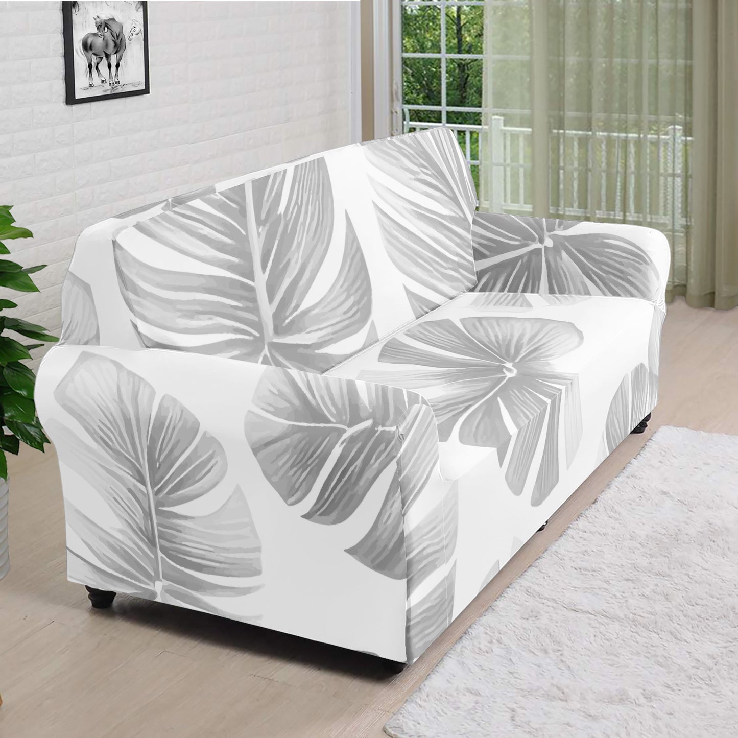 White Monstera Sofa Protector Cover L Size