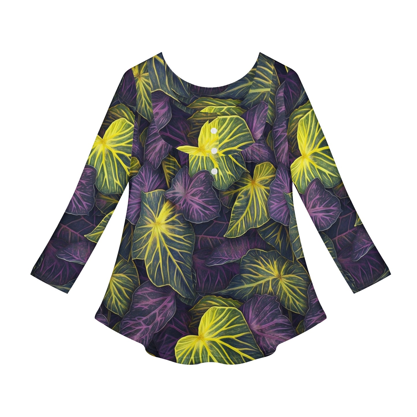 Luxtrini Iridescent Syngonium: Purple and Yellow Women Long Sleeve Shirt