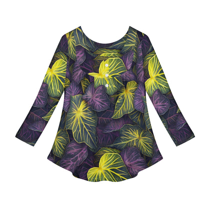 Luxtrini Iridescent Syngonium: Purple and Yellow Women Long Sleeve Shirt