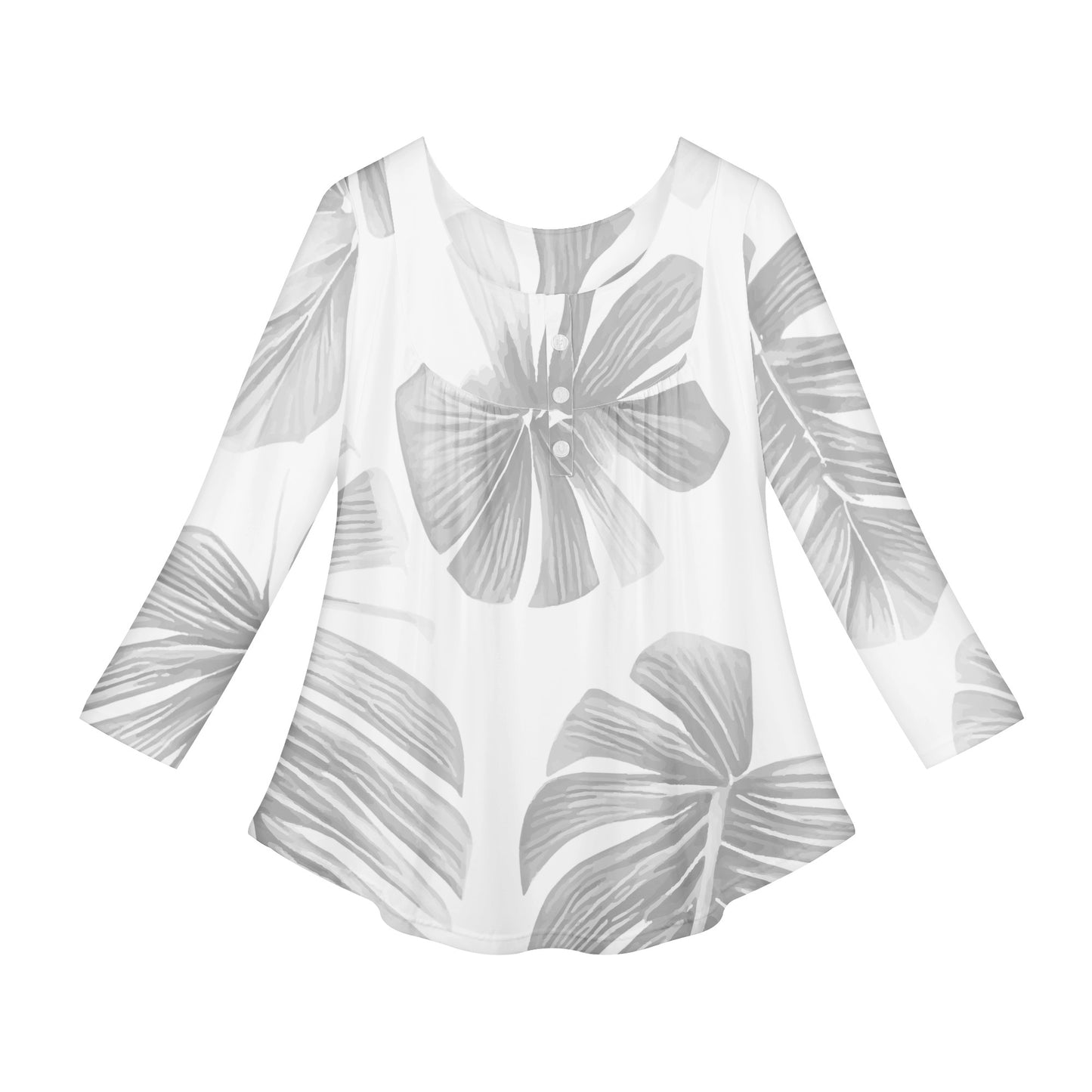 White Monstera Women Long Sleeve Shirt