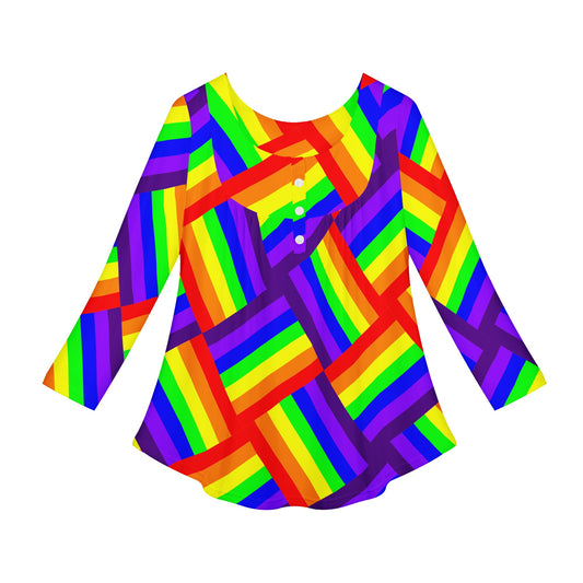 Rainbow Weave Women Long Sleeve Shirt