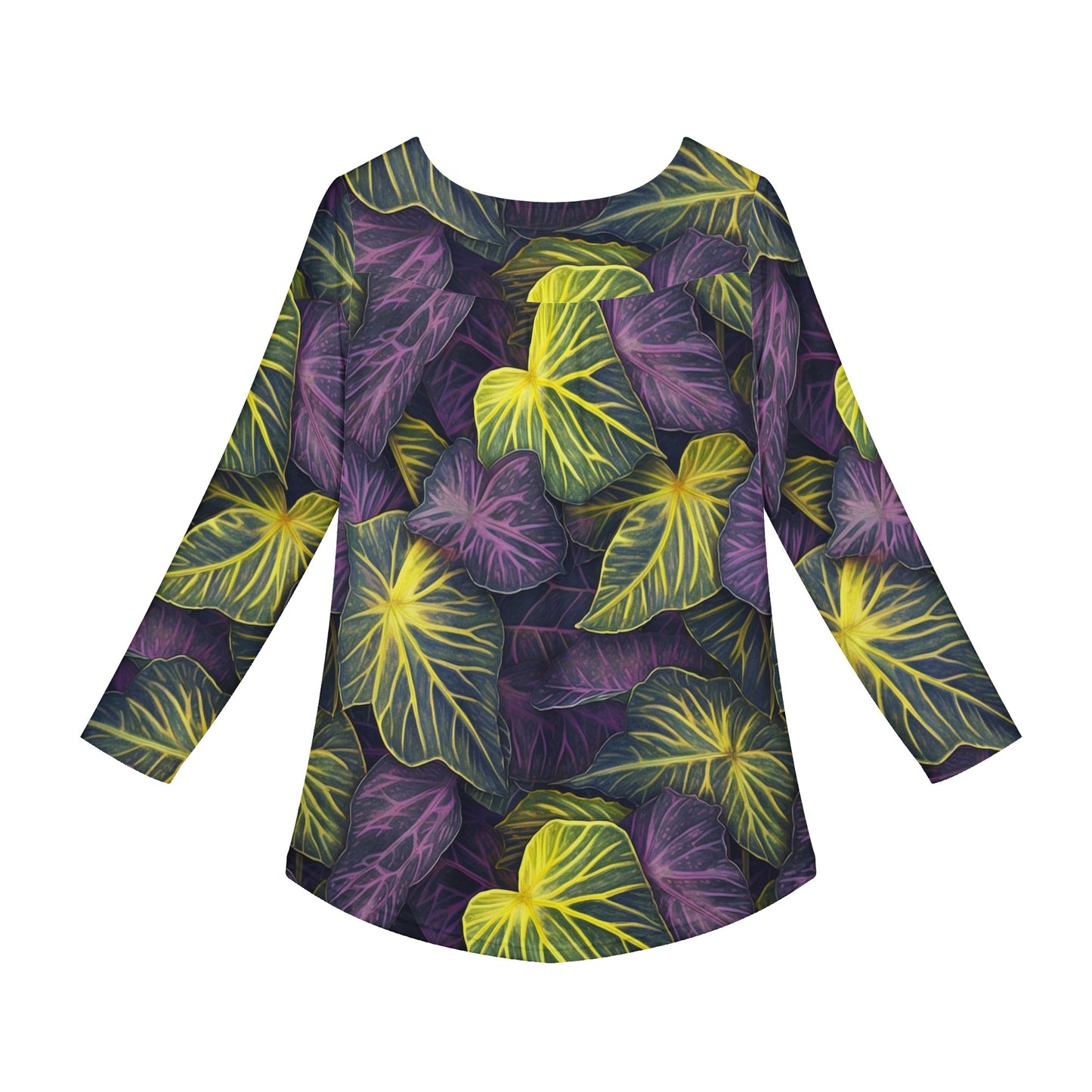 Luxtrini Iridescent Syngonium: Purple and Yellow Women Long Sleeve Shirt