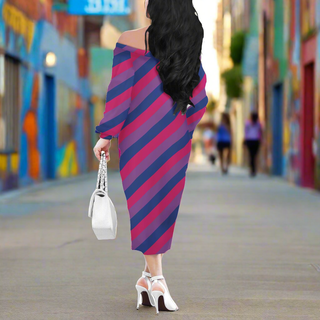 Bisexual Pride Women Long Sleeve Off-shoulder Dress