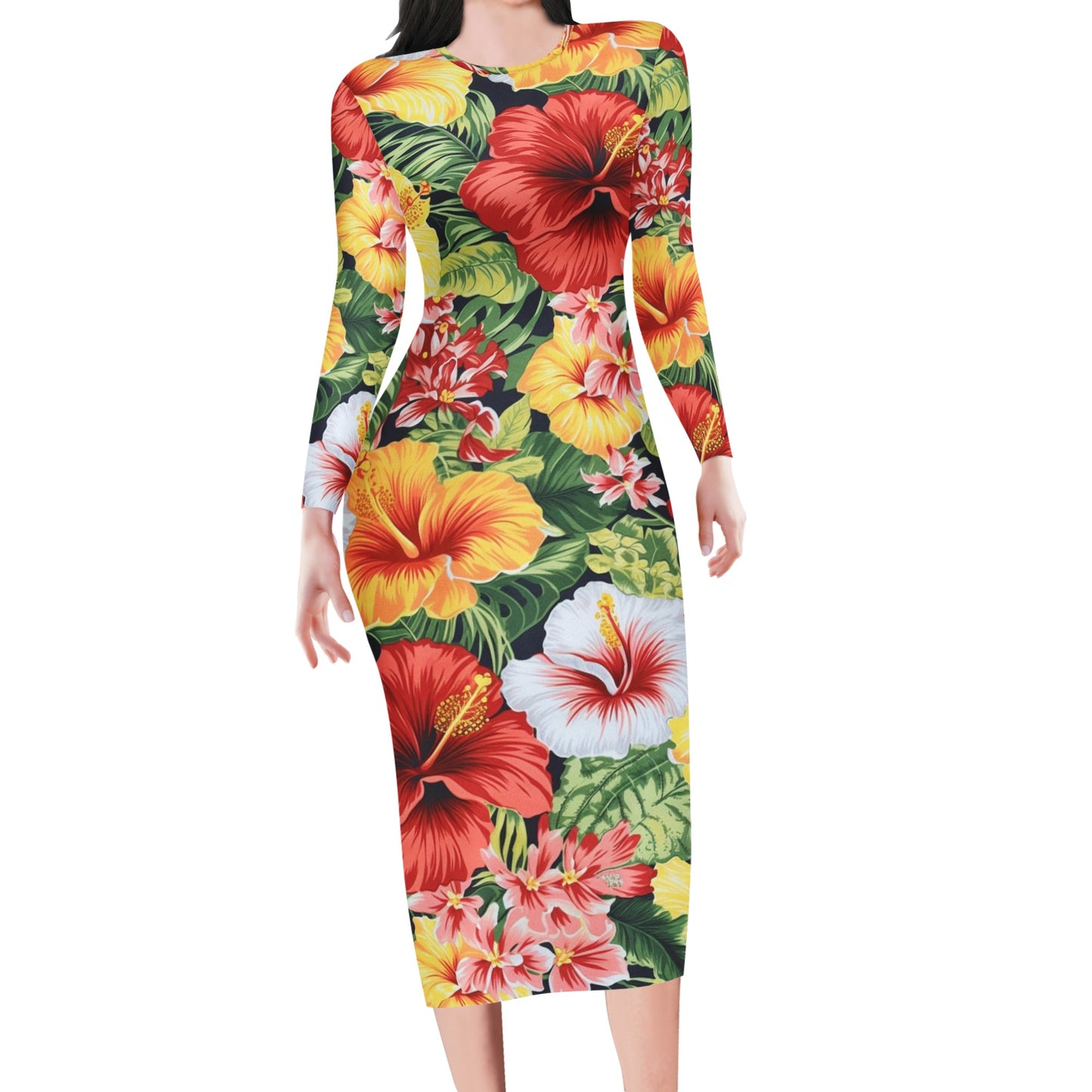 Hibiscus Women Bodycon Midi Sheath Dress Women