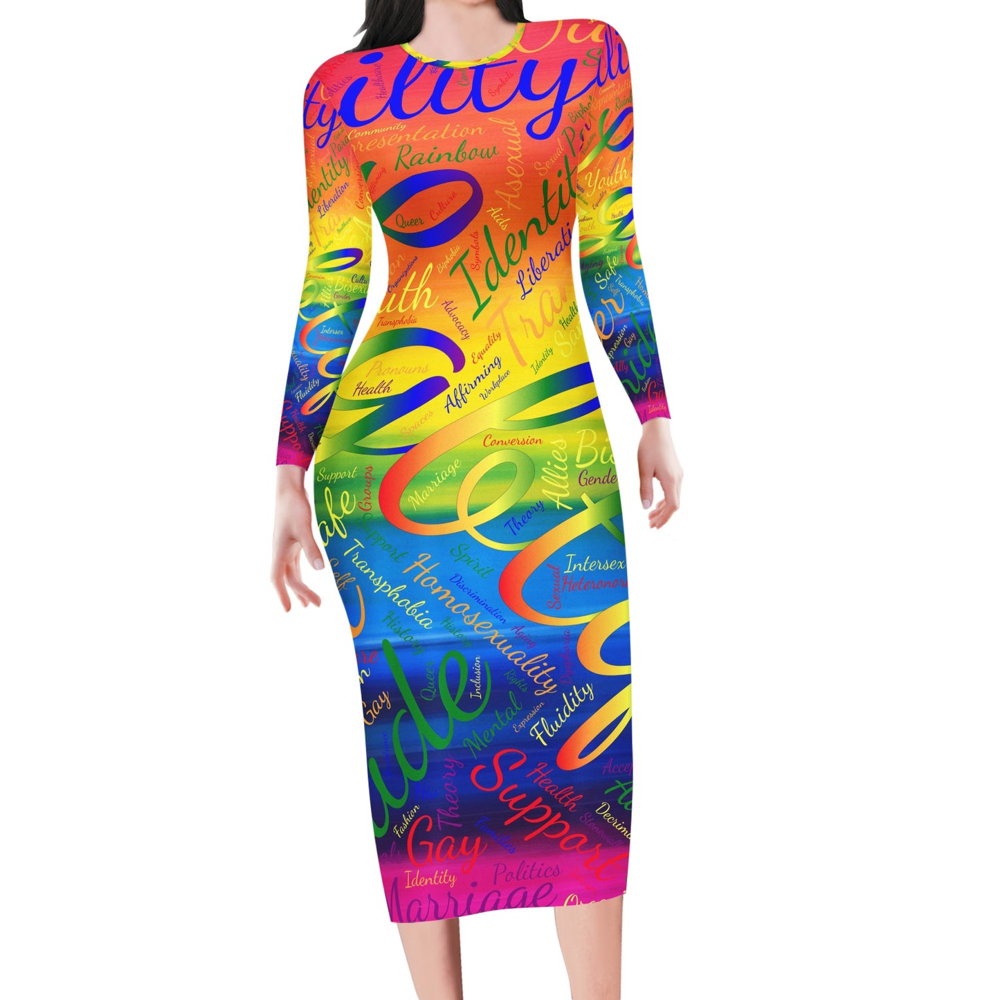 LGBTQ Word Cloud Women Bodycon Midi Sheath Dress