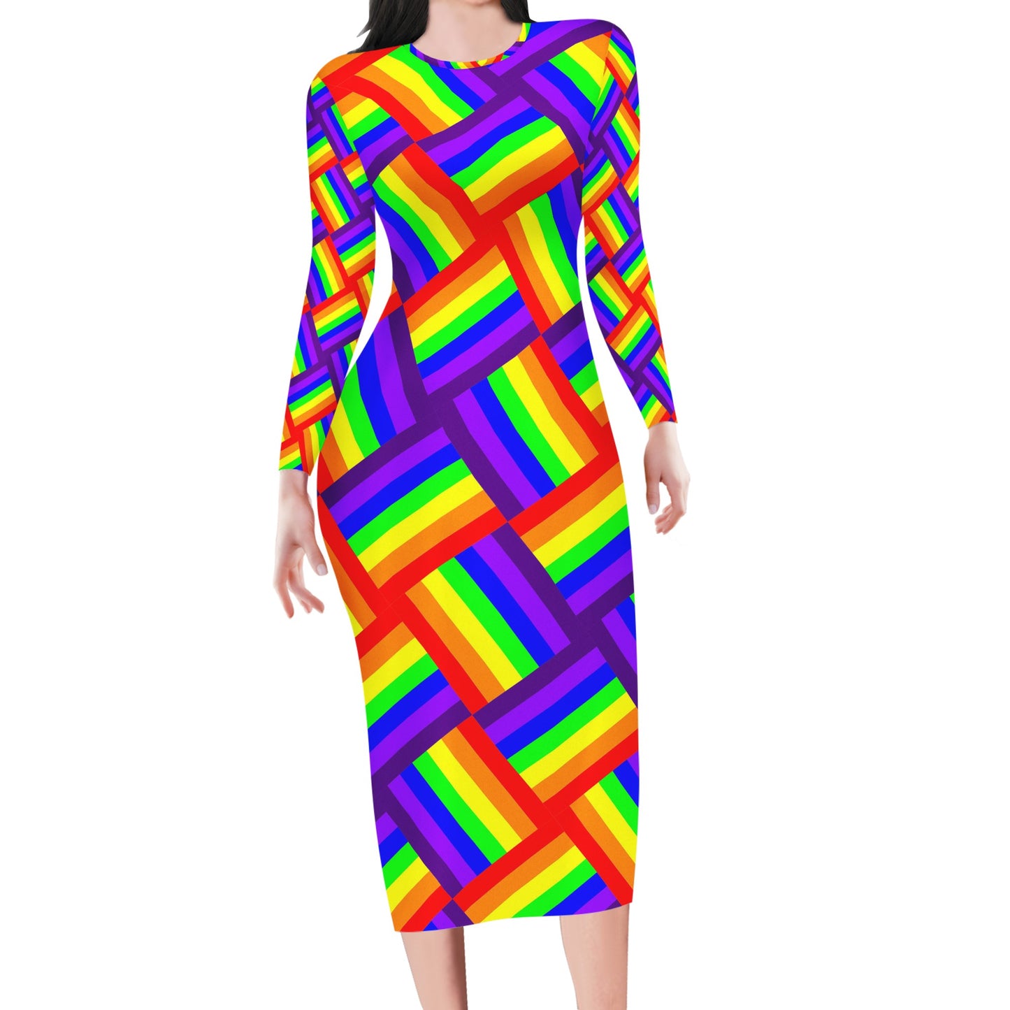 Rainbow Weave Women Bodycon Midi Sheath Dress