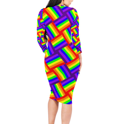 Rainbow Weave Women Bodycon Midi Sheath Dress