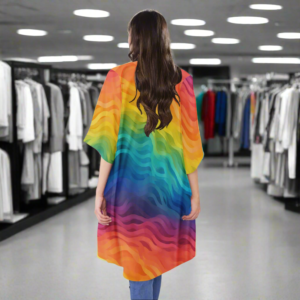 Rainbow Pride LGBTQ Knee-Length Open Front Comfortable Half Sleeve Cardigan