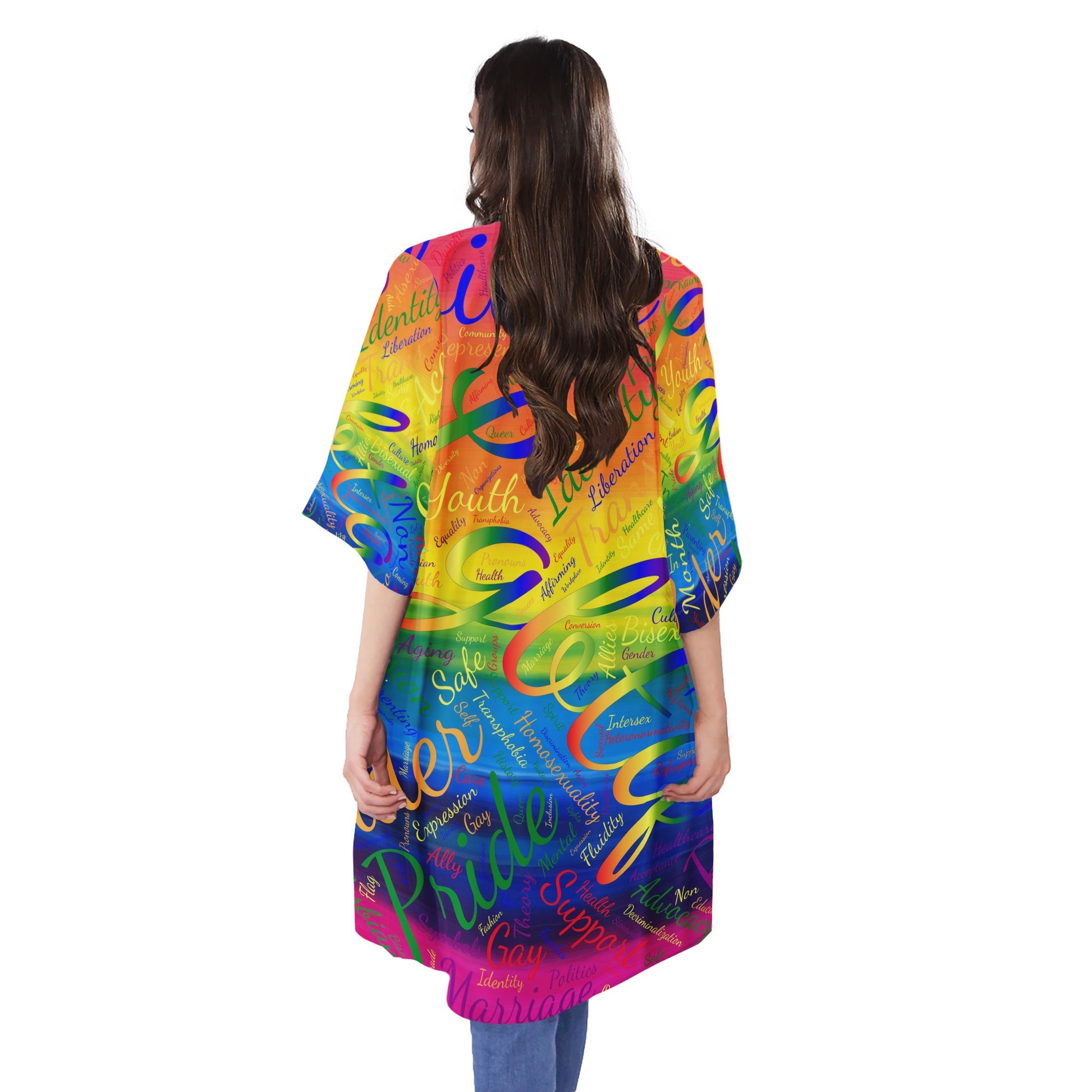 LGBTQ Word Cloud Half Sleeves Knee-length Open Front Cardigan