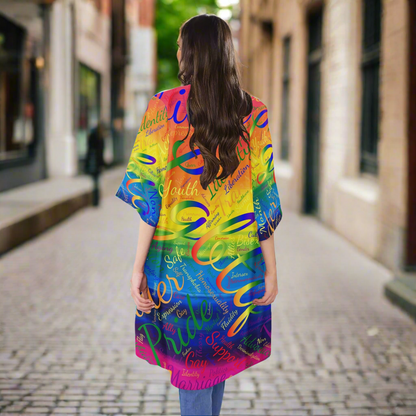 LGBTQ Word Cloud Half Sleeves Knee-length Open Front Cardigan