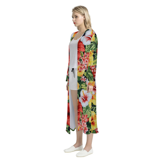Hibiscus Women's Casual Long Open Front Cardigan