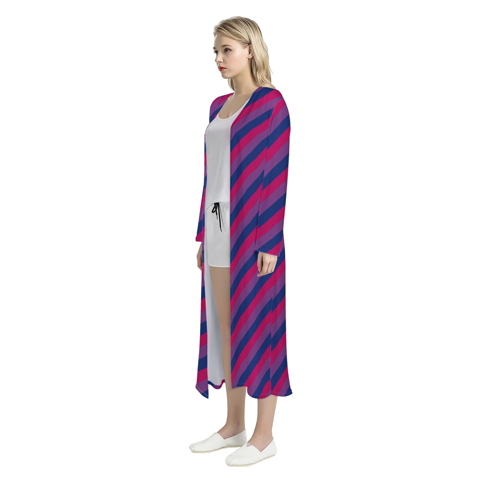 Bisexual Pride Women's Casual Long Open Front Cardigan