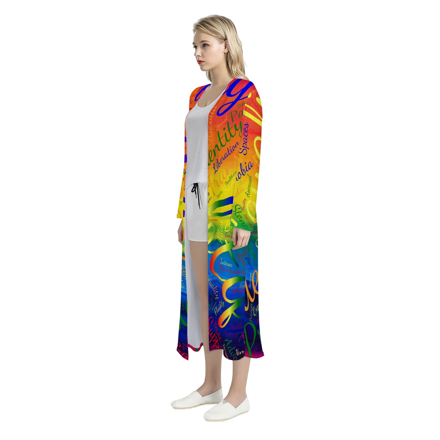 LGBTQ Word Cloud Women's Casual Long Open Front Cardigan