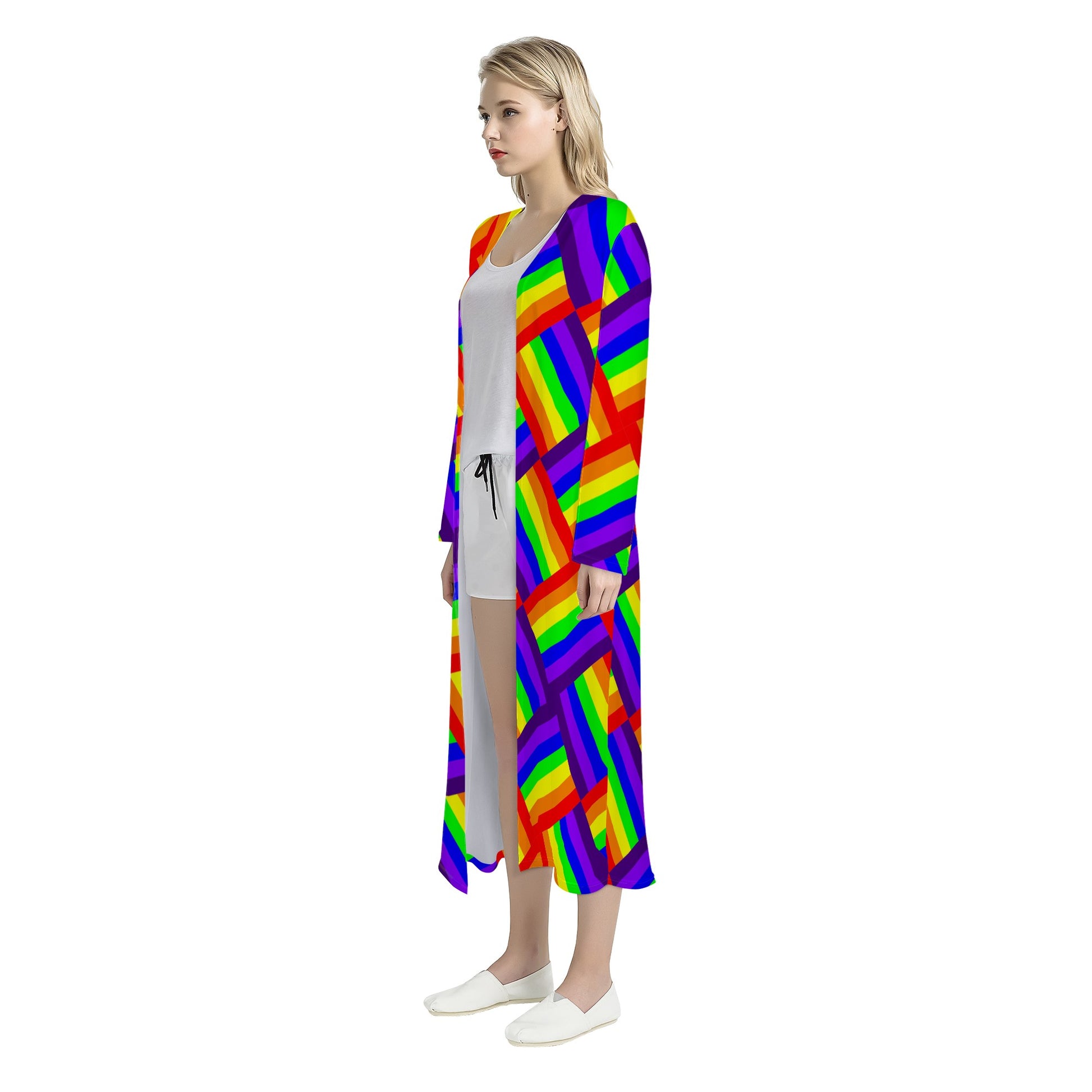 Rainbow Weave Women's Casual Long Open Front Cardigan