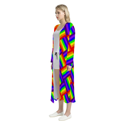 Rainbow Weave Women's Casual Long Open Front Cardigan