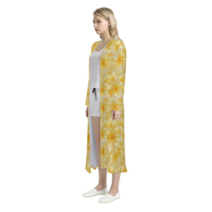 Yellow Plumeria Women's Casual Long Open Front Cardigan