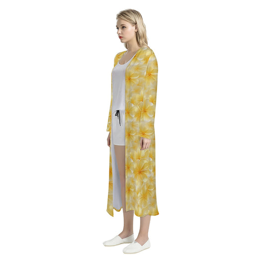 Yellow Plumeria Women's Casual Long Open Front Cardigan