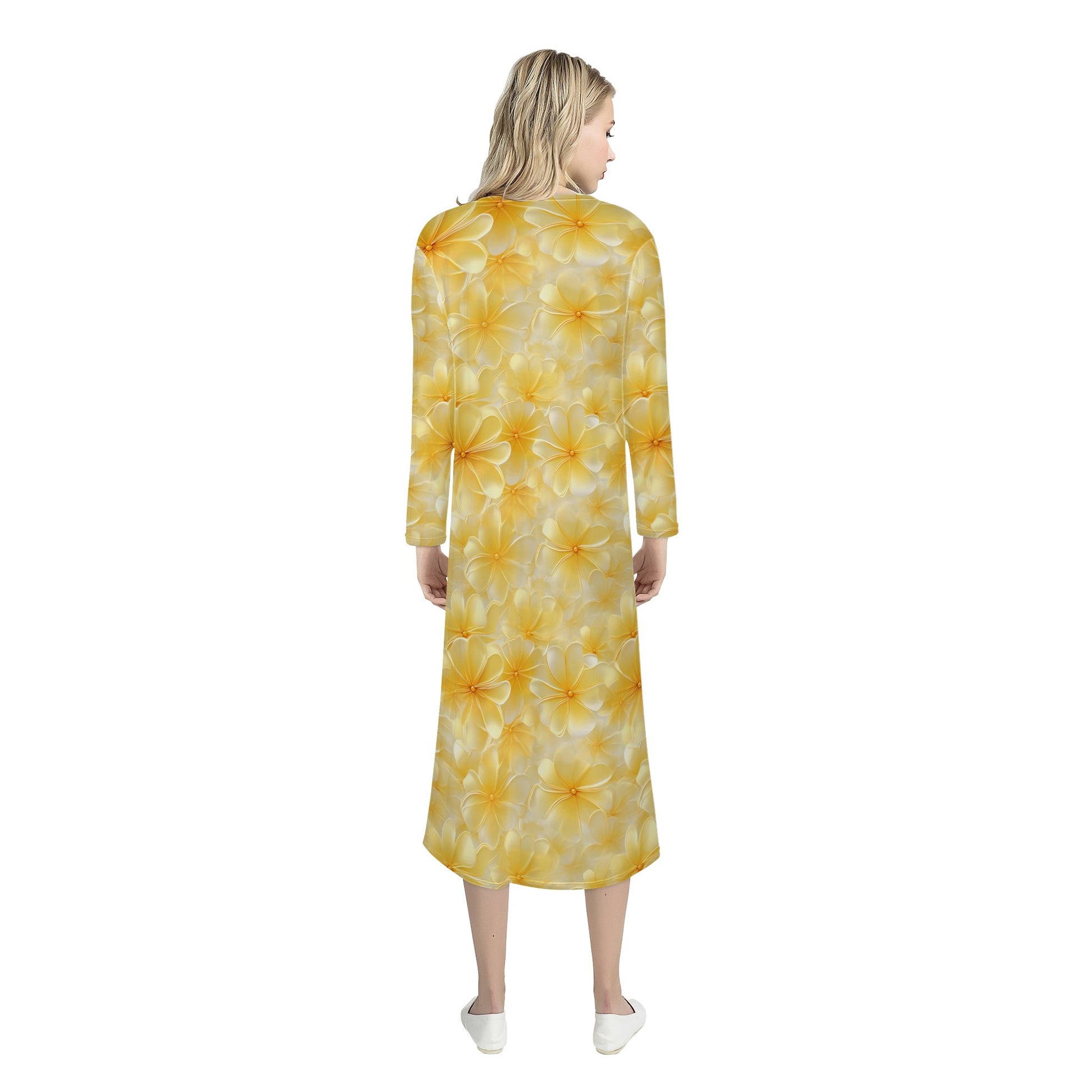 Yellow Plumeria Women's Casual Long Open Front Cardigan