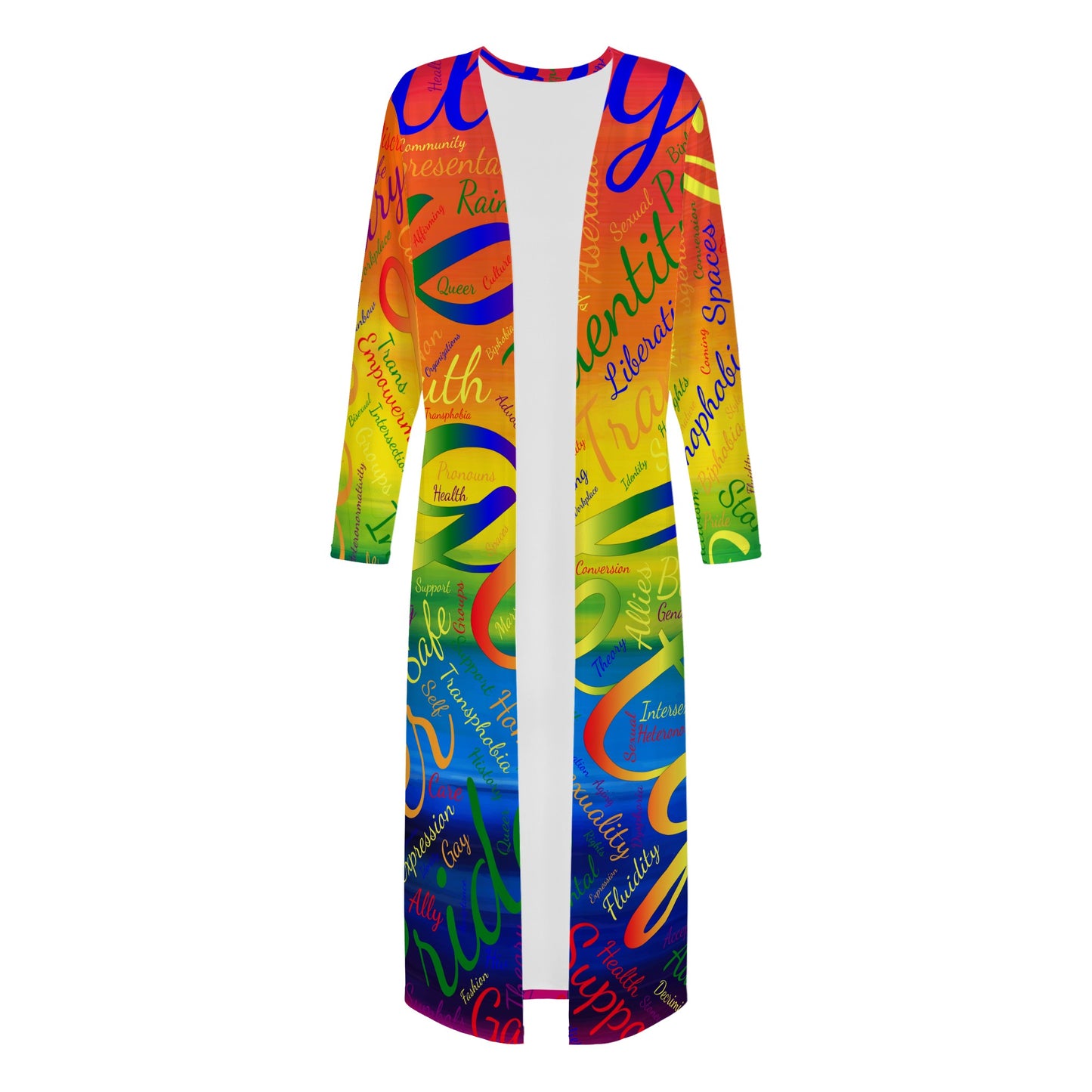 LGBTQ Word Cloud Women's Casual Long Open Front Cardigan