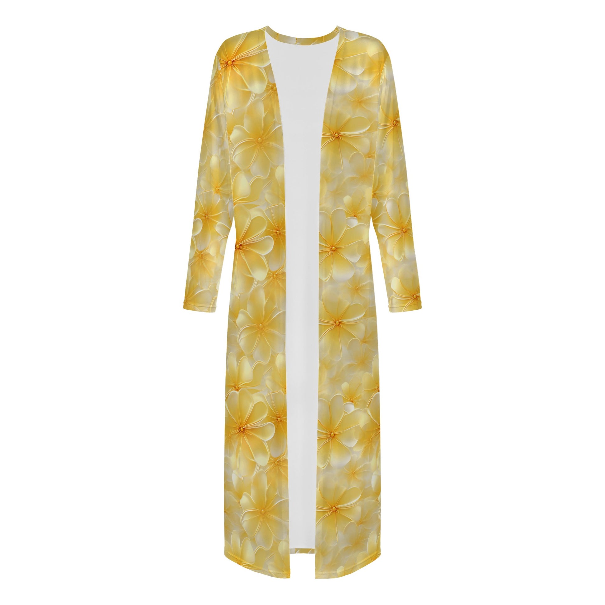 Yellow Plumeria Women's Casual Long Open Front Cardigan
