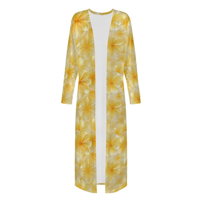 Yellow Plumeria Women's Casual Long Open Front Cardigan
