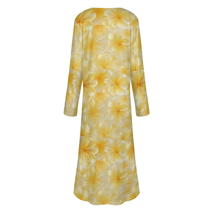 Yellow Plumeria Women's Casual Long Open Front Cardigan