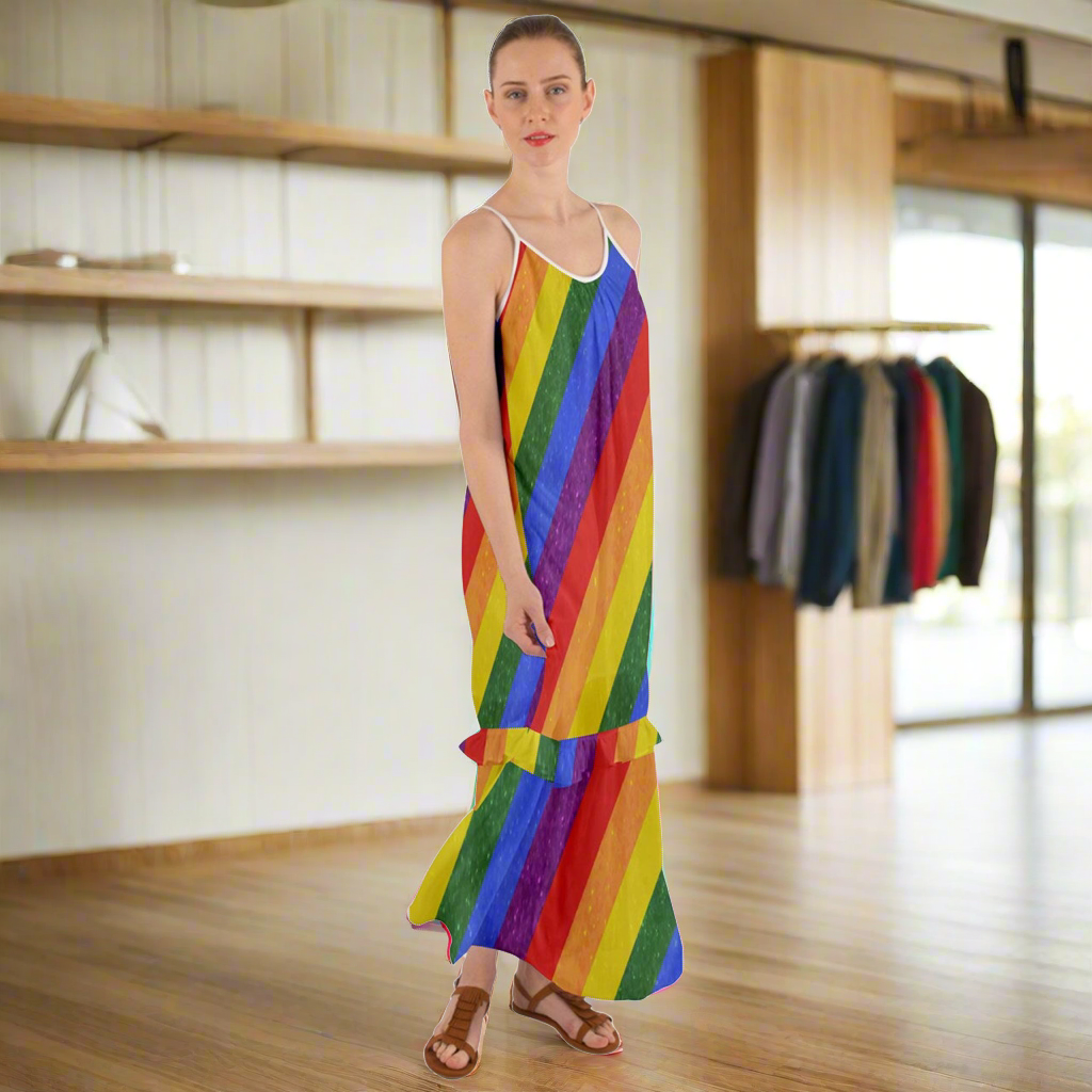 Rainbow Pride | Gay Pride | LGBTQ Pride | Cami Maxi Ruffle Chiffon Dress