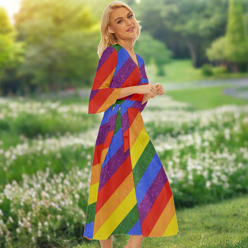 Luxtrini Rainbow Pride Midsummer Wrap Dress: Celebrate Your Pride in Style!