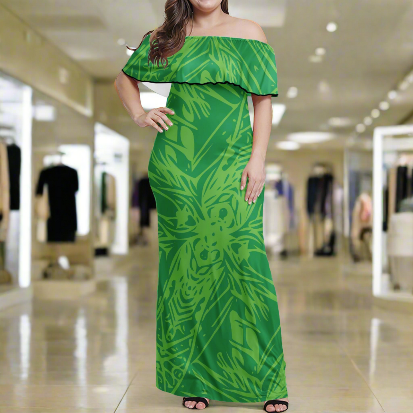 Green Fern Women Off Shoulder Maxi Dress - Sizes up to 7XL