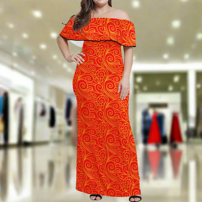 Orange Wind Chinese Women Off Shoulder Maxi Dress - Sizes up to 7XL