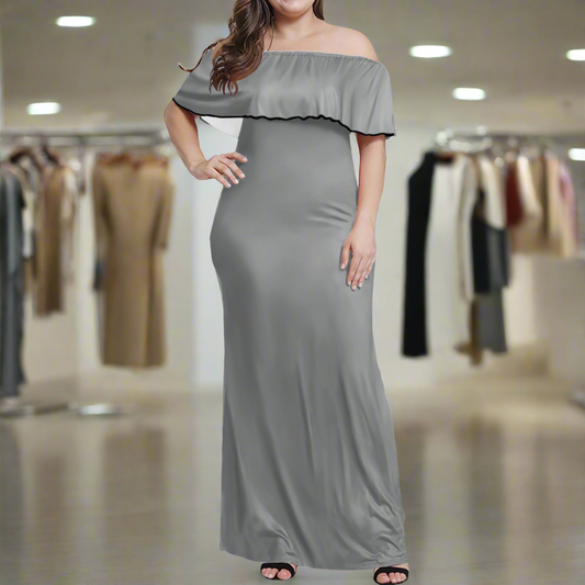 Silver Gray Women Off Shoulder Maxi Dress - Sizes up to 7XL