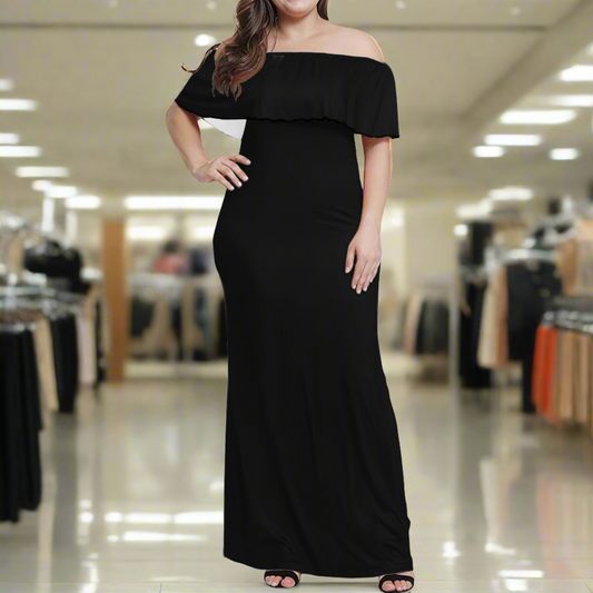 Black Women Off Shoulder Maxi Dress - Sizes up to 7XL