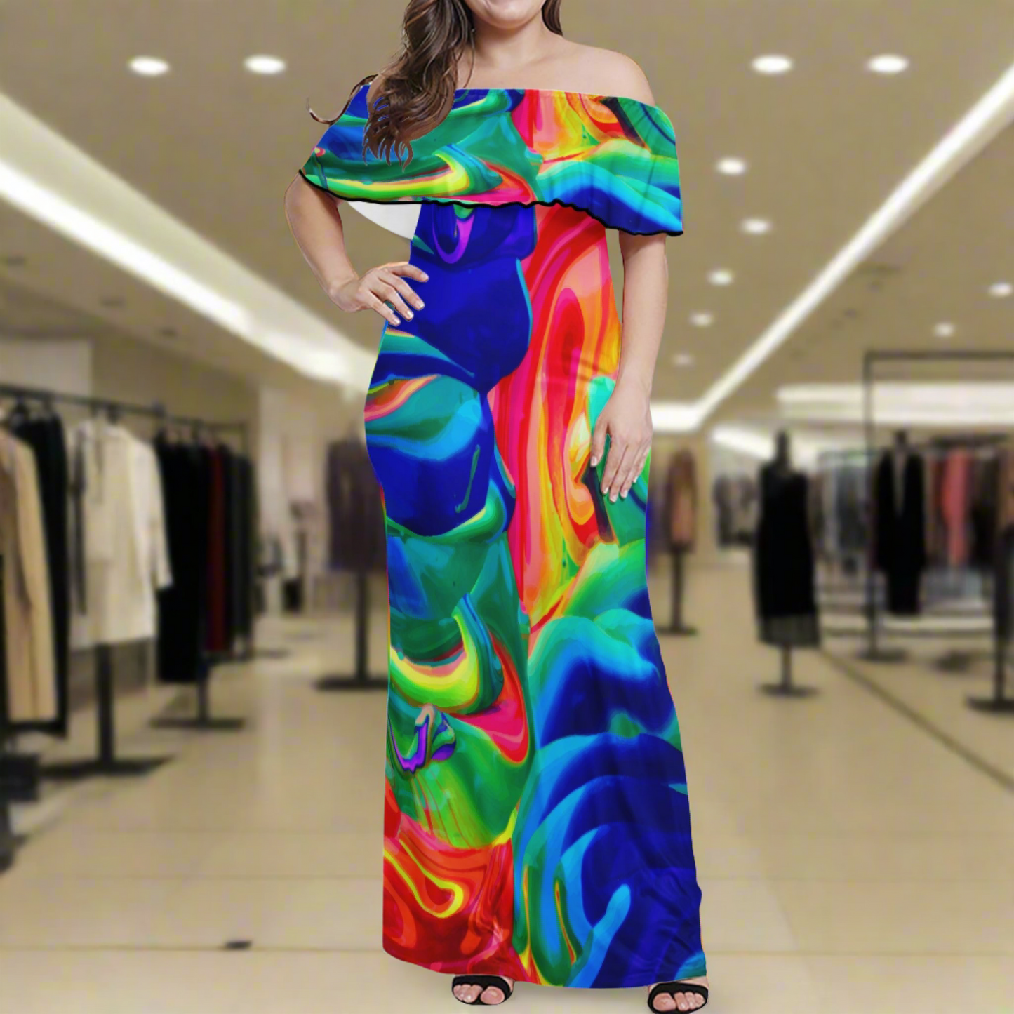 Rainbow Confusion Women Off Shoulder Maxi Dress - Sizes up to 7XL