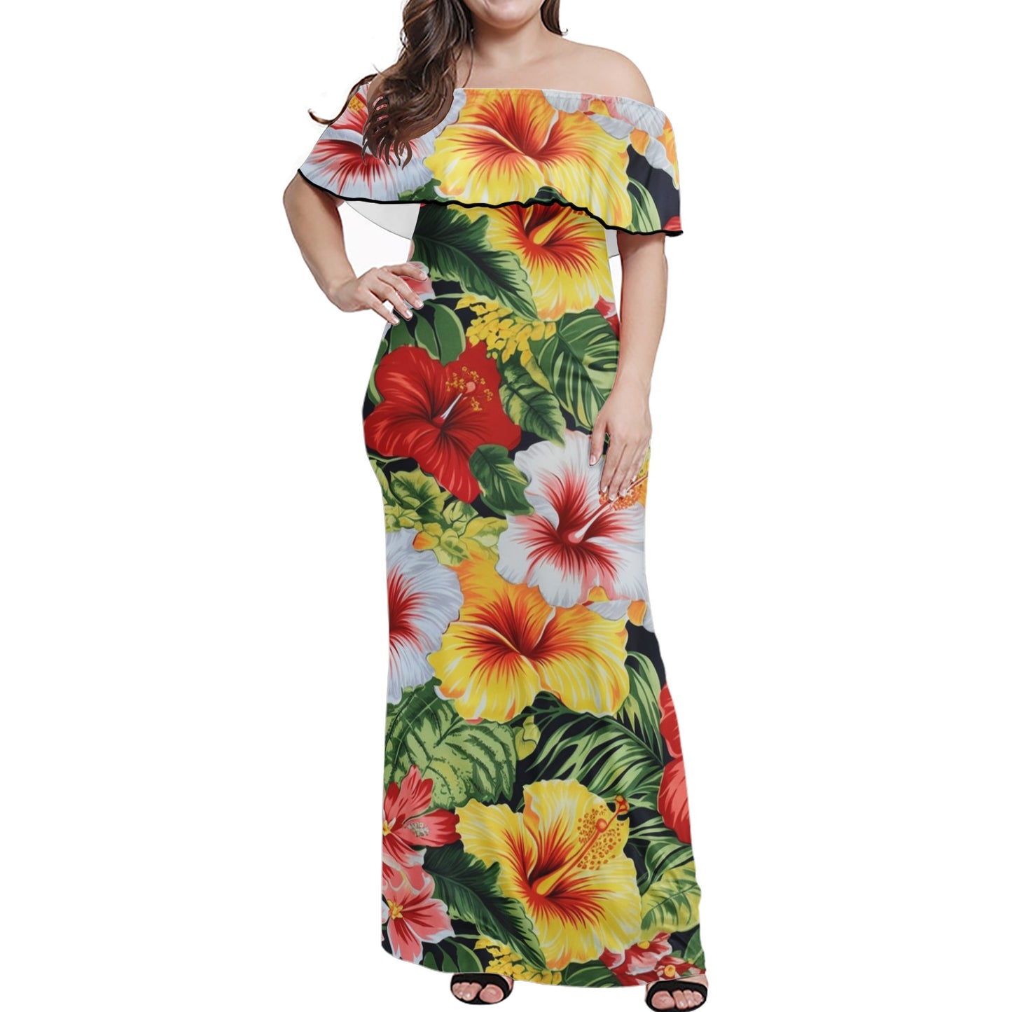 Hibiscus Women Off-shoulder Dress