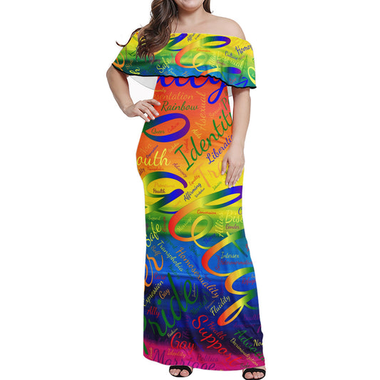 LGBTQ Word Cloud Women Off-shoulder Dress
