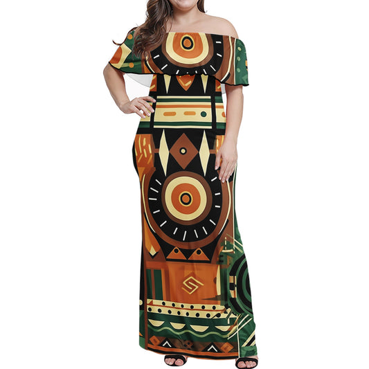 Vibrate African-Inspired Stylw with Futuristic Flair Women Off-shoulder Dress