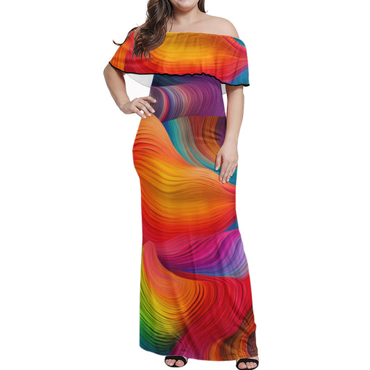 Rainbow Women Off-shoulder Dress