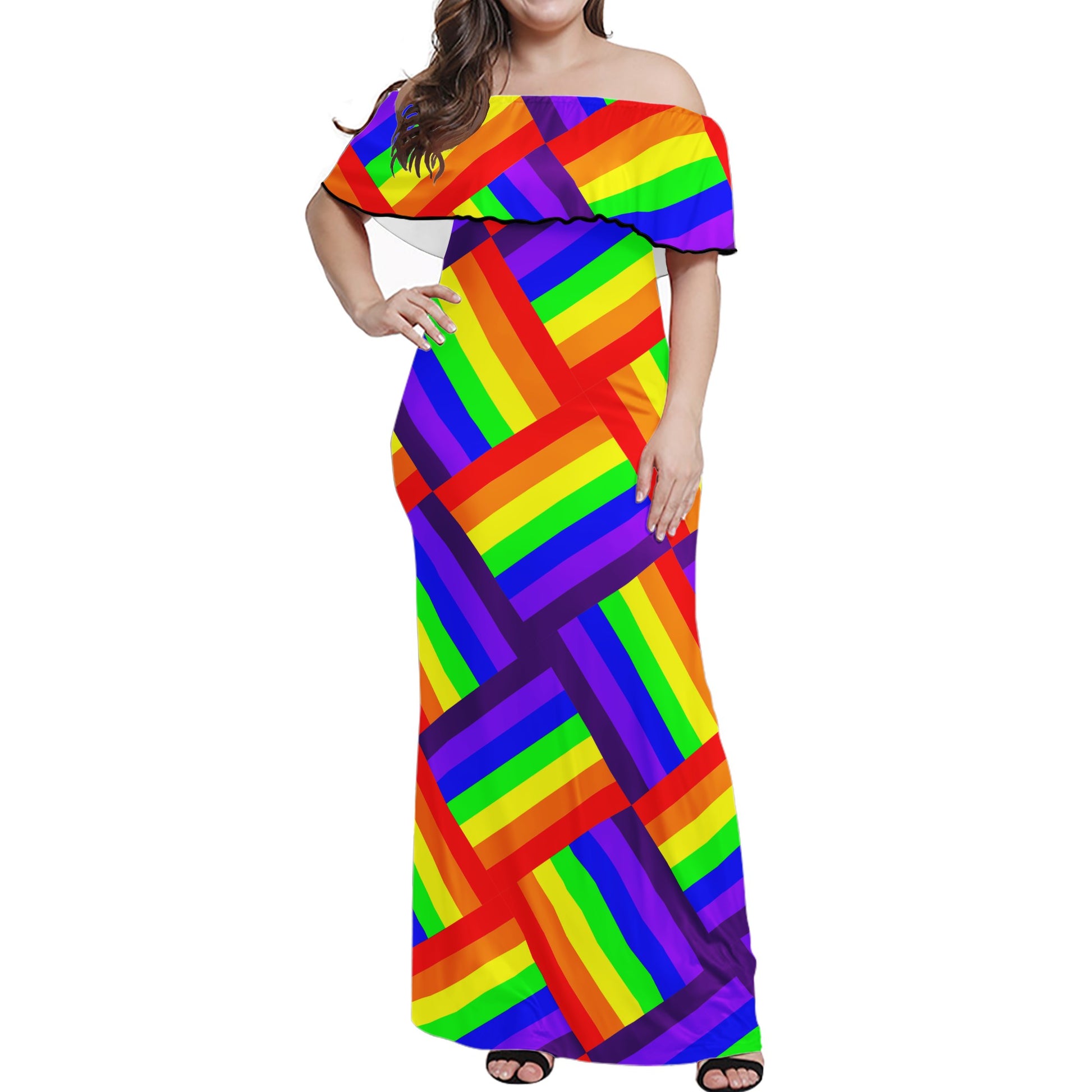 Rainbow Weave Women Off-shoulder Dress