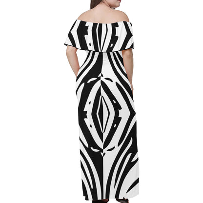 Black and White Contrast Women Off-shoulder Dress